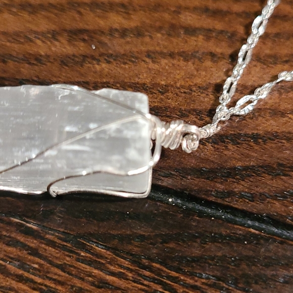 Wire Wrapped White Selenite Crystal Necklace - Picture 2 of 5